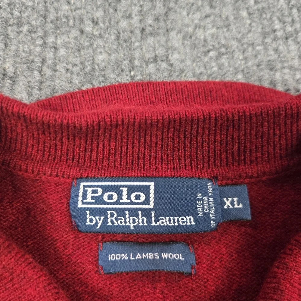 Polo Ralph Lauren Polo Shirt Mens XL Red Lambswool Knit Long Sleeve Casual